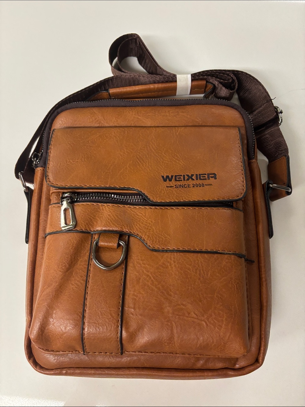 Weixier new Tan Leather Crossbody Men's Bag